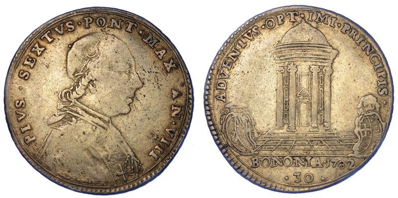 BOLOGNA. PIO VI, 1775-1799. Testone 1782/A. VIII.  - Asta Numismatica - I - Cambi Casa d'Aste