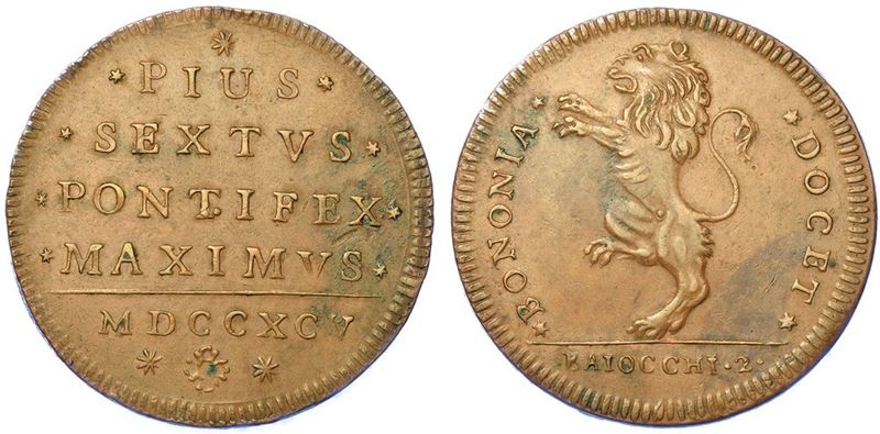 BOLOGNA. PIO VI, 1775-1799. 2 Baiocchi 1795.  - Auction Numismatics - I - Cambi Casa d'Aste