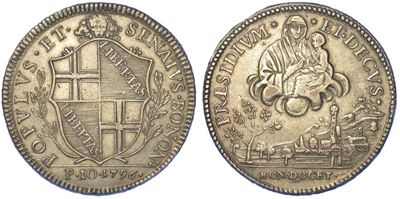 Bologna. Governo Popolare, 1796-1797. Scudo da 10 Paoli 1796 (II Tipo).