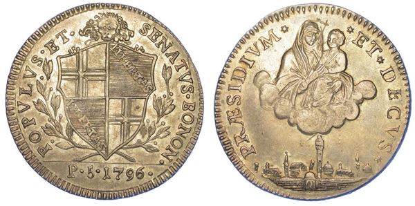 BOLOGNA. GOVERNO POPOLARE, 1796-1797. Mezzo scudo da 5 Paoli 1796 (I tipo).