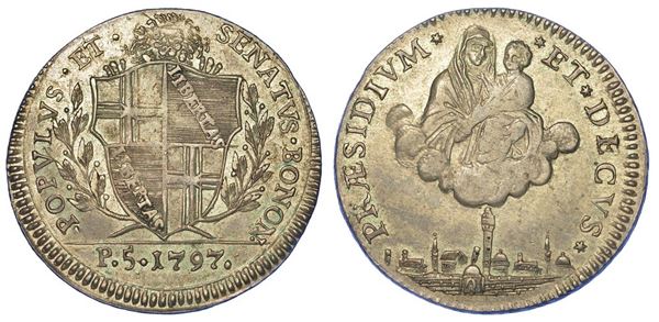 BOLOGNA. GOVERNO POPOLARE, 1796-1797. Mezzo scudo da 5 Paoli 1797 (I tipo - stemma piccolo).
