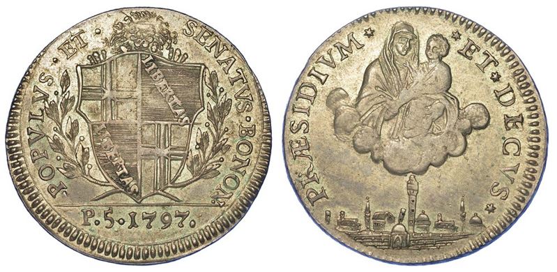 BOLOGNA. GOVERNO POPOLARE, 1796-1797. Mezzo scudo da 5 Paoli 1797 (I tipo - stemma piccolo).  - Asta Numismatica - I - Cambi Casa d'Aste