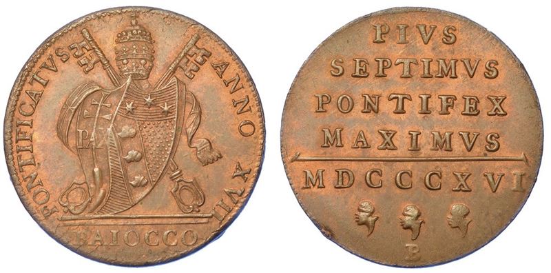 BOLOGNA. PIO VII, 1800-1823. Baiocco 1816/A. XVII.  - Auction Numismatics - I - Cambi Casa d'Aste