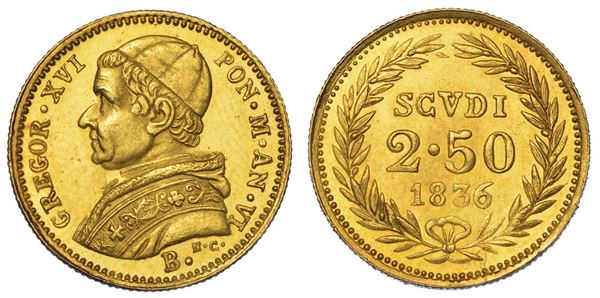 BOLOGNA. GREGORIO XVI, 1831-1846. 2,50 Scudi 1836/A. VI.
