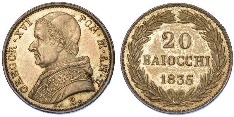 BOLOGNA. GREGORIO XVI, 1831-1846. 20 Baiocchi 1835/A. V.  - Asta Numismatica - I - Cambi Casa d'Aste