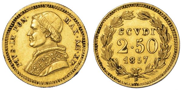 BOLOGNA. PIO IX, 1846-1878. 2,50 Scudi 1857/A. XII.