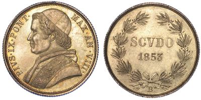 Bologna. Pio IX, 1846-1878. Scudo 1853/a. VIII.