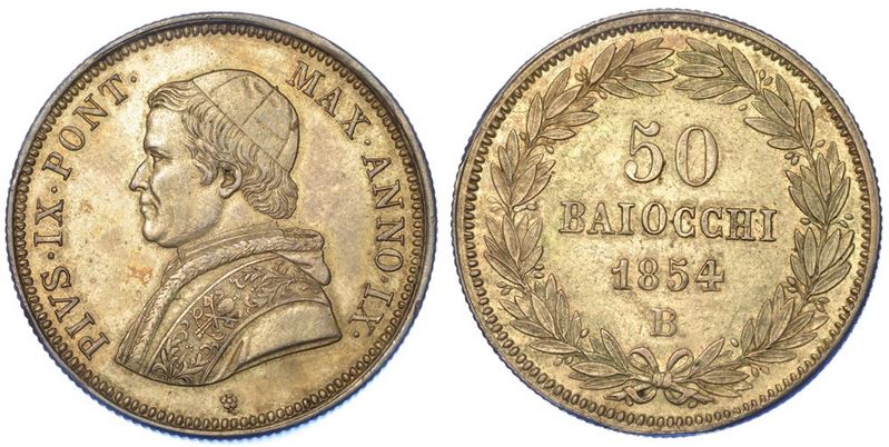 BOLOGNA. PIO IX, 1846-1878. 50 Baiocchi 1854/A. IX.  - Asta Numismatica - I - Cambi Casa d'Aste