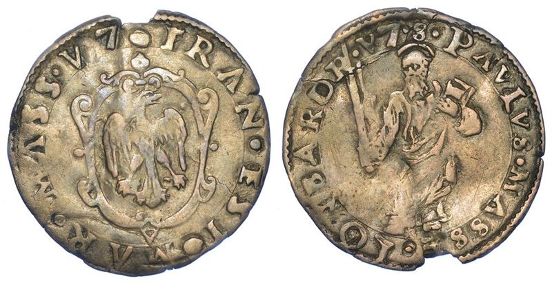MASSA LOMBARDA. FRANCESCO D'ESTE, 1550-1578. Mezzo Giulio.  - Asta Numismatica - I - Cambi Casa d'Aste