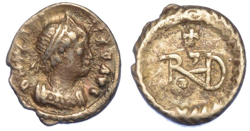 RAVENNA. OSTROGOTI.  TEODORICO, 493-520. Quarto di siliqua a nome di Giustino I (518-526).  - Auction Numismatics - I - Cambi Casa d'Aste