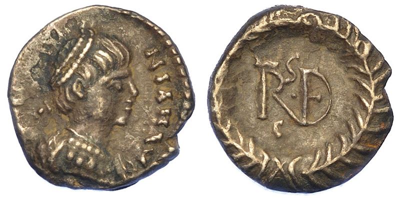 RAVENNA. AMALASUNTHA, 534-535. Quarto di siliqua a nome di Giustiniano.  - Asta Numismatica - I - Cambi Casa d'Aste