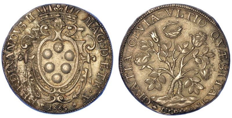 LIVORNO. FERDINANDO II DE' MEDICI, 1621-1670. Pezza della rosa 1665.  - Asta Numismatica - I - Cambi Casa d'Aste