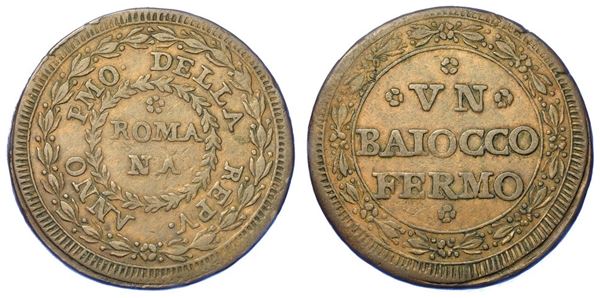 FERMO. PRIMA REPUBBLICA ROMANA, 1798-1799. Baiocco (1798) IV Tipo.