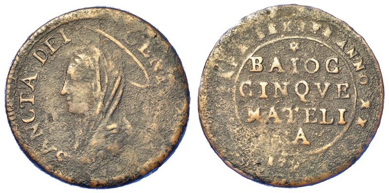 MATELICA. PIO VI, 1775-1797. Madonnina da 5 baiocchi 1797.  - Auction Numismatics - I - Cambi Casa d'Aste