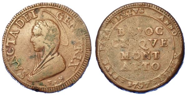 MONTALTO. PIO VI, 1775-1799. Madonnina da 5 Baiocchi 1797/A. XXIII.