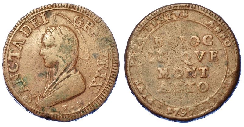 MONTALTO. PIO VI, 1775-1799. Madonnina da 5 Baiocchi 1797/A. XXIII.  - Asta Numismatica - I - Cambi Casa d'Aste