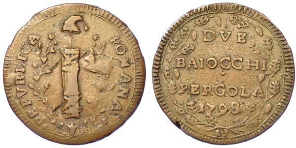 PERGOLA. REPUBBLICA ROMANA, 1798-1799. 2 baiocchi 1798.