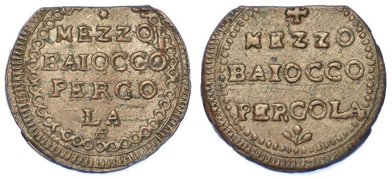 PERGOLA. REPUBBLICA ROMANA, 1798-1799. Mezzo baiocco (1798).  - Asta Numismatica - I - Cambi Casa d'Aste