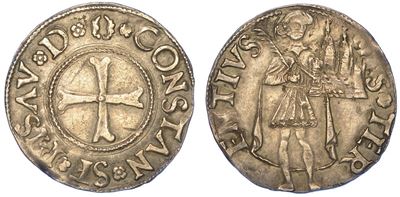 Pesaro. Costanzo Sforza, 1473-1483. Terzo di Grosso Agontano.