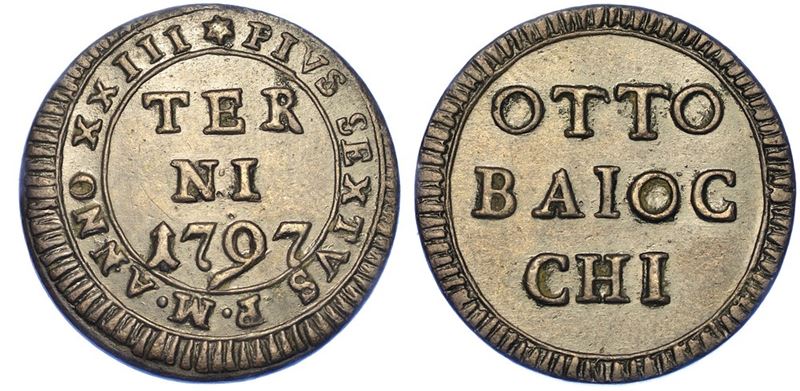 TERNI. PIO VI, 1775-1799. Muraiola da otto baiocchi 1797.  - Asta Numismatica - I - Cambi Casa d'Aste