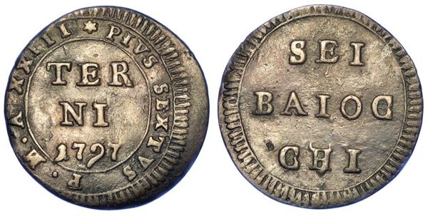 TERNI. PIO VI, 1775-1799. Muraiola da sei baiocchi 1797.