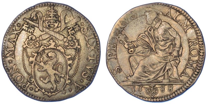 ROMA. SISTO V, 1585-1590. Testone 1588.  - Auction Numismatics - I - Cambi Casa d'Aste
