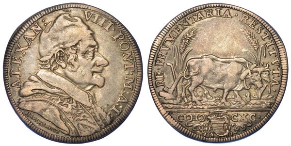 ROMA. ALESSANDRO VIII, 1689-1691. Testone 1690/A. I.