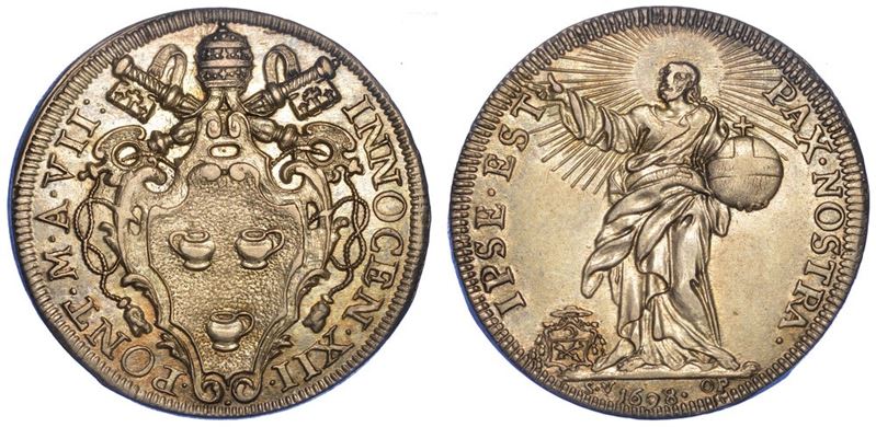 ROMA. INNOCENZO XII,1691-1700. Testone 1698/A. VII.  - Auction Numismatics - I - Cambi Casa d'Aste