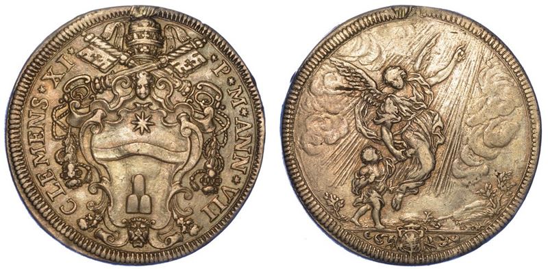 ROMA. CLEMENTE XI, 1700-1721. Mezza Piastra A. VII.  - Auction Numismatics - I - Cambi Casa d'Aste