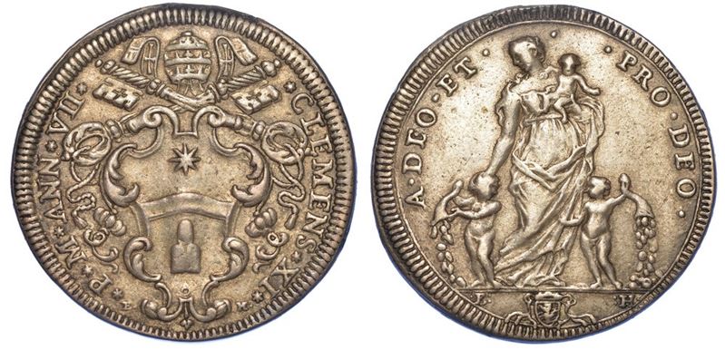 ROMA. CLEMENTE XI, 1700-1721. Testone A. VII.  - Auction Numismatics - I - Cambi Casa d'Aste