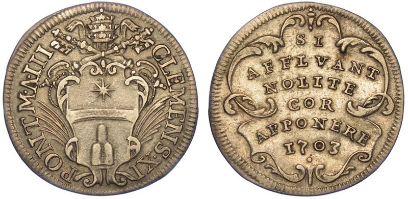 ROMA. CLEMENTE XI, 1700-1721. Giulio 1703/A. III.  - Auction Numismatics - I - Cambi Casa d'Aste
