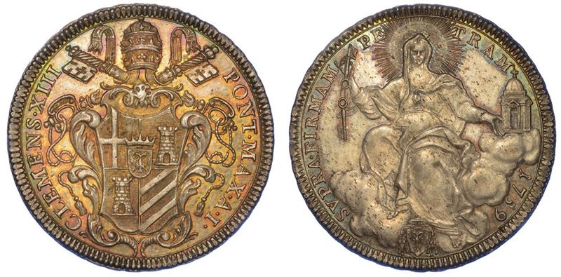 ROMA. CLEMENTE XIII, 1758-1769. Mezzo scudo romano 1759/A. I.  - Auction Numismatics - I - Cambi Casa d'Aste