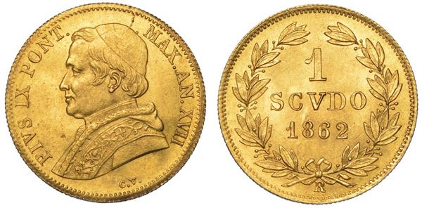 ROMA. PIO IX, 1846-1878. Scudo largo d'oro 1862/A. XVII.