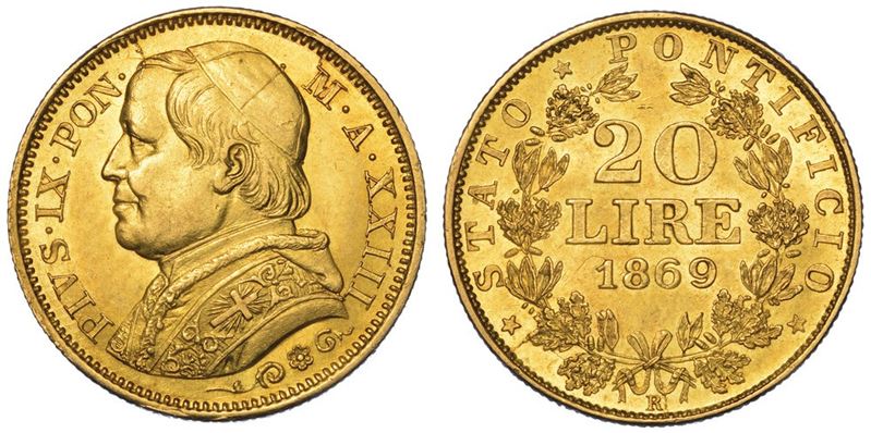 ROMA. PIO IX, 1846-1878. 20 Lire 1869/A. XXIII.  - Asta Numismatica - I - Cambi Casa d'Aste