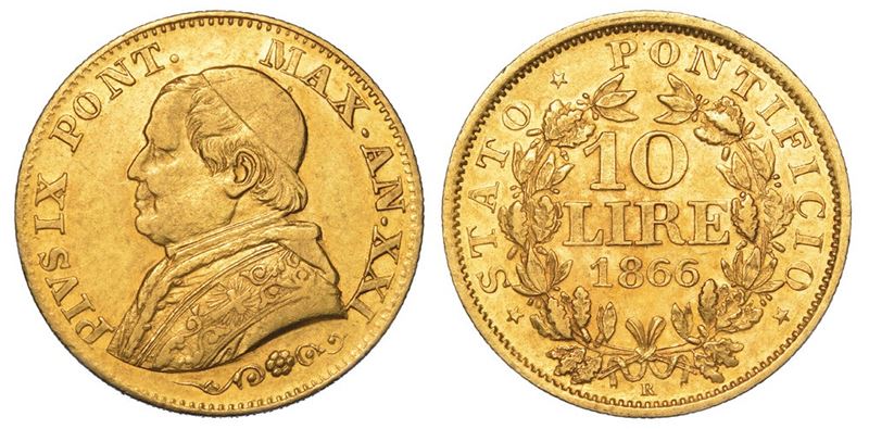 ROMA. PIO IX, 1846-1878. 10 Lire 1866/A. XXI.  - Asta Numismatica - I - Cambi Casa d'Aste