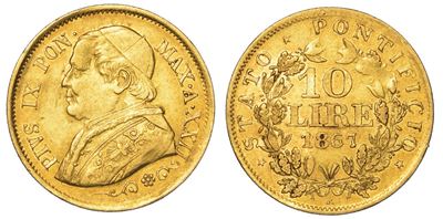 Roma. Pio IX, 1846-1878. 10 Lire 1867/a. XXII.