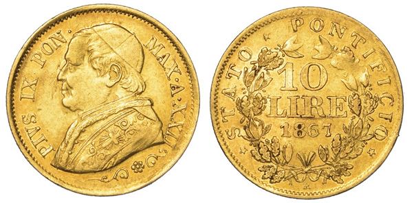 ROMA. PIO IX, 1846-1878. 10 Lire 1867/A. XXII.