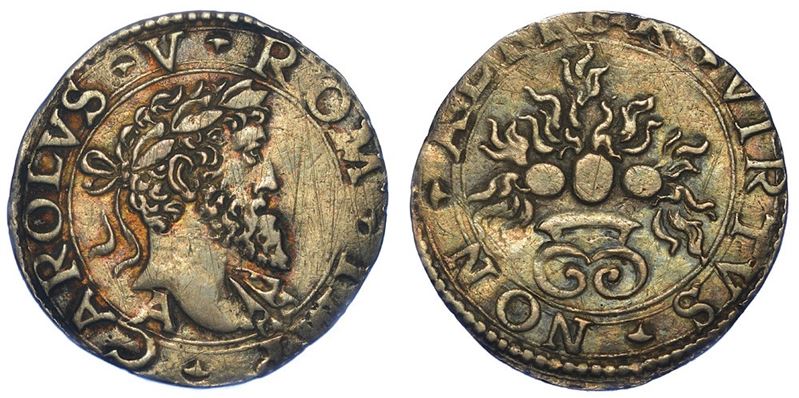 NAPOLI. CARLO V D'ASBURGO, 1516-1556. Mezzo carlino.  - Auction Numismatics - I - Cambi Casa d'Aste