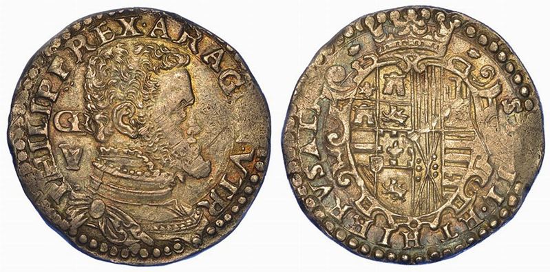 NAPOLI. FILIPPO II, 1554-1598 (II PERIODO: RE DI SPAGNA, 1556-1598). Mezzo Ducato.  - Auction Numismatics - I - Cambi Casa d'Aste