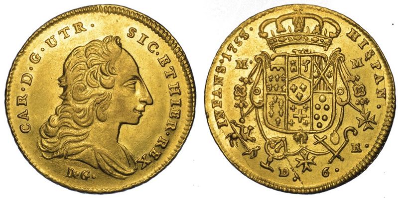 NAPOLI. CARLO DI BORBONE, 1734-1759. 6 ducati 1753.  - Auction Numismatics - I - Cambi Casa d'Aste