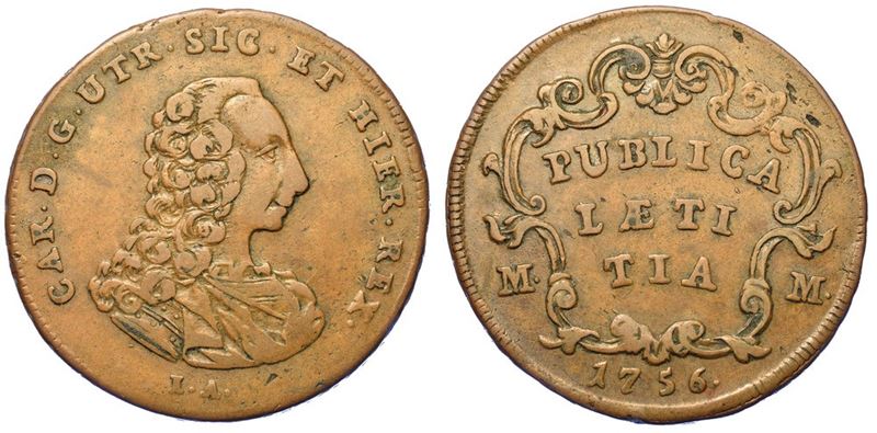 NAPOLI. CARLO DI BORBONE, 1734-1759. Pubblica 1756.  - Auction Numismatics - I - Cambi Casa d'Aste