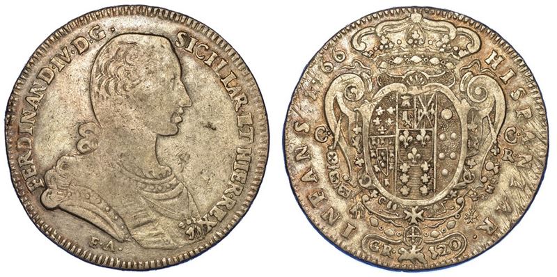 NAPOLI. FERDINANDO IV DI BORBONE, 1759-1816. Piastra da 120 grana 1766.  - Asta Numismatica - I - Cambi Casa d'Aste