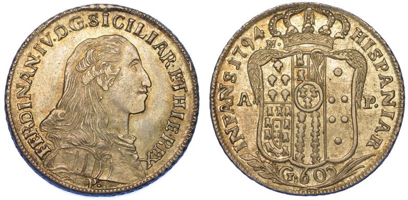 NAPOLI. FERDINANDO IV DI BORBONE, 1759-1816. Mezza piastra da 60 grana 1794.  - Auction Numismatics - I - Cambi Casa d'Aste