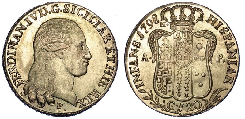 NAPOLI. FERDINANDO IV DI BORBONE, 1759-1816. Piastra da 120 Grana 1798.  - Asta Numismatica - I - Cambi Casa d'Aste