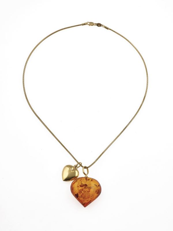 Heated amber and gold necklace