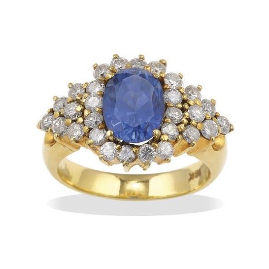 Anello con diamanti e zaffiro Sri Lanka centrale, evidenze di trattamento termico  - Asta Fine Jewels - Cambi Casa d'Aste