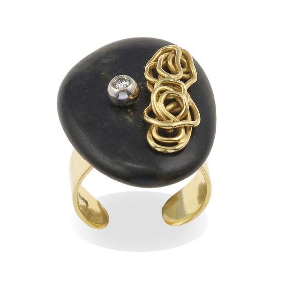 Pebble, diamond and gold "Sasso" ring