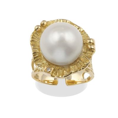 Anello con Perla Coltivata Australia e Piccolo Diamante