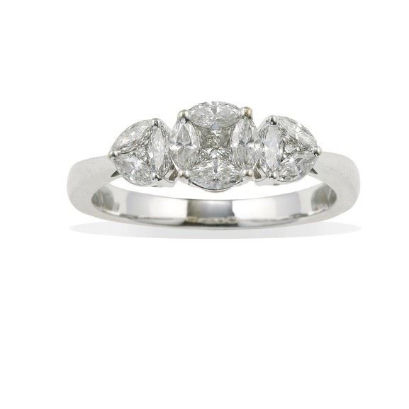 Anello con diamanti taglio navette, square e brillante  - Asta Gioielli - Cambi Casa d'Aste