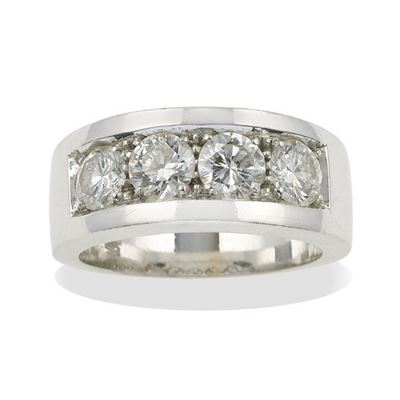 Anello a fascia, oro bianco 750/1000, con diamanti